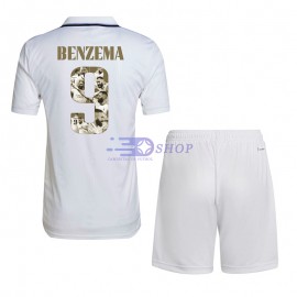 Camiseta Benzema 9 Real Madrid 1ª Equipación 2022/2023 Niño Kit Balón de Oro