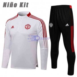 Sudadera De Entrenamiento Manchester United 2021/2022 Niño Kit Blanco 