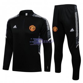 Sudadera de Entrenamiento Manchester United 2021/2022 Kit Negro/Blanco