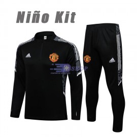 Sudadera De Entrenamiento Manchester United 2021/2022 Niño Kit Negro/Blanco