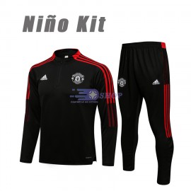 Sudadera De Entrenamiento Manchester United 2021/2022 Niño Kit Negro/Rojo